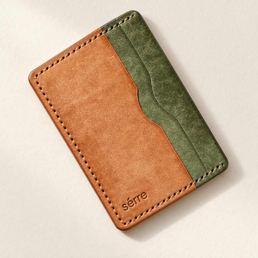 Serre Curved Tan and Olive Cardholder